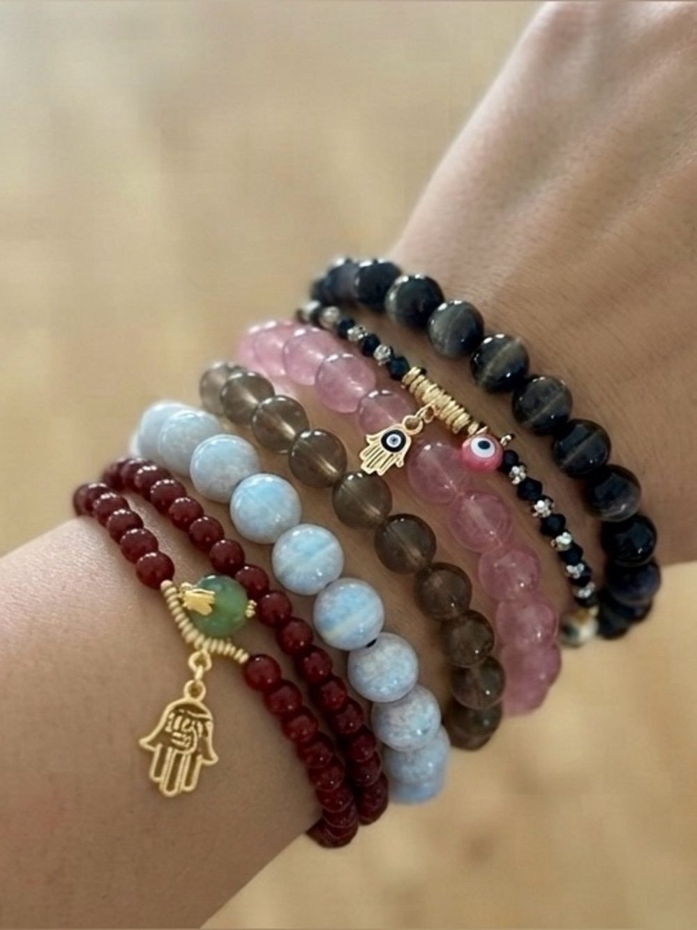 Gorgeous bohemian set of stone/glass beaded bracelet